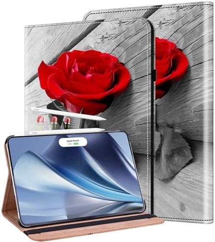 KEFBWAO Case for iPad Pro 13 Inch (M5) 2025/ (M4) 2024, Auto Wake/Sleep Multi-Angle Flip PU Leather Cover Case Supports Pencil Pro and Pencil(USB-C), Red Rose