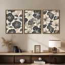 Timeless Artworks 3Pcs Framed Canvas Flower Wall Art Beige Retro Floral Artwork Prints Wildflower Wall Decor for Living Room Dining Room Bedroom Office Bathroom 16" x 24"