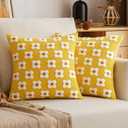 EMEMA Fall Yellow Decorative Throw Pillow Covers 16x16 Inch Set of 2 Sun Flower Jacquard Daisy Cute Pillowcase Cushion Case Square for Couch Sofa Bed Living Room Bedroom (16" x 16" (Pack of 2), A-yellow)