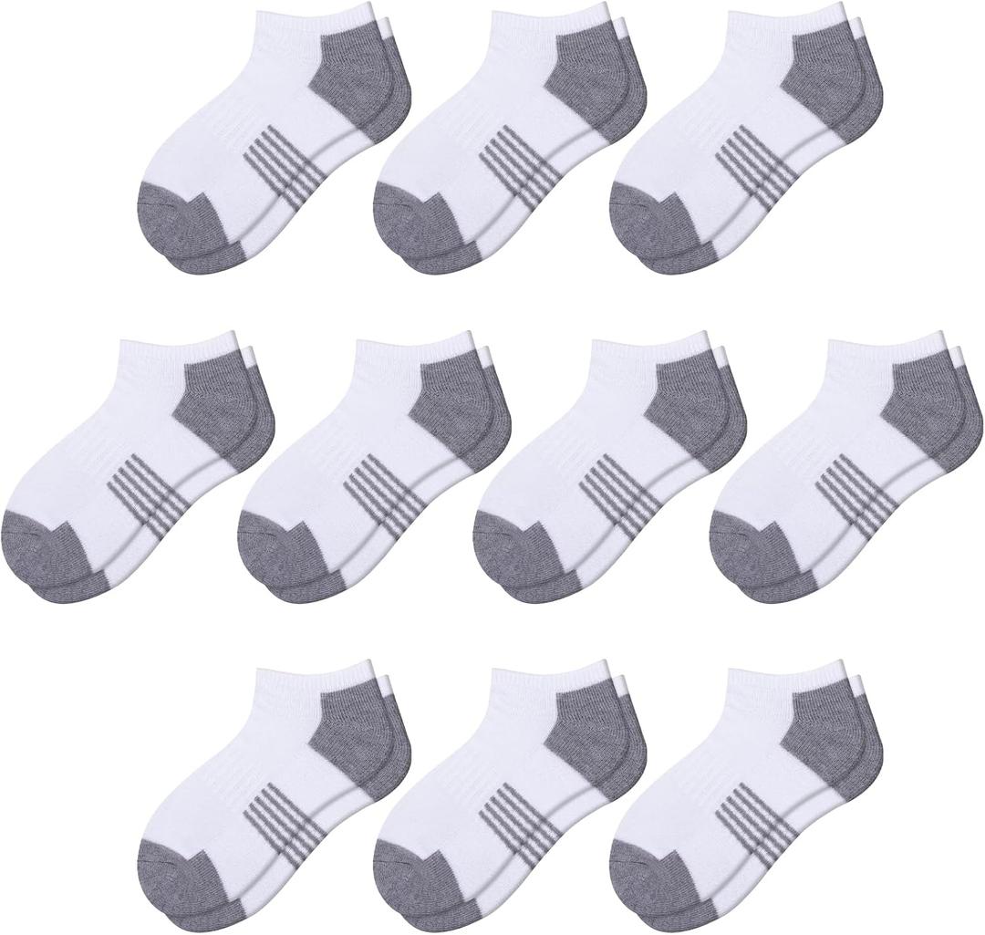 Comfoex 10 Pairs Boys Socks Low Cut Ankle Socks For Kids 7-10 Years, White 10 Pairs Years Old Short Athletic Socks With Cushioned Sole