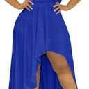 Ekaliy Women's Plus Size One Shoulder Dress Elegant High Low Irregular Hem Flowy Party Cocktail Maxi Dress (Blue, 4XL)