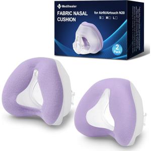 2 PCS Nasal Cushion for AirFit N20(M),1 pc Soft Fabric Nasal Cushion and 1 pc Velvet-Lined CPAP Nasal Mask Cushion for AirTouch N20, Soft Fabric for All Seasons, Velvet-Lined for Fall/Winter(Purple)