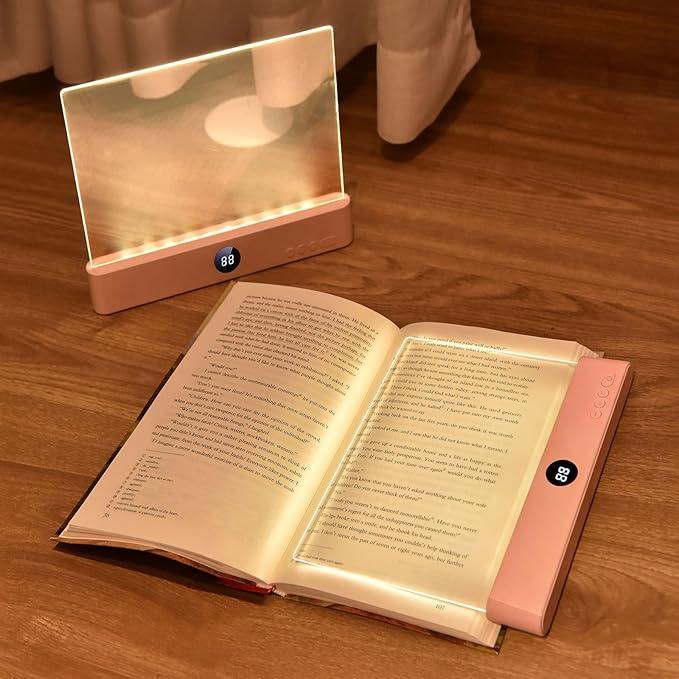 LED Book Light and Night Light 2 in 1, 3 Color Temperatures & Stepless Dimming, USB Rechargeable Reading Light with Timer for Night Reading (Pink)