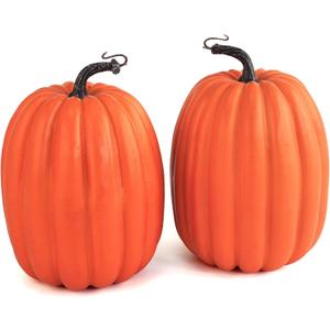 Artmag 8 Inch Large Artificial Pumpkins, 2PCS Big Orange Faux Foam Harvest Pumpkins for Fall Autumn Thanksgiving Seasonal Holiday Decor