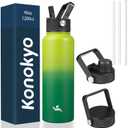 40oz Insulated Water Bottle Stainless Steel Sport Bottles with 3 Lids,Bamboo Grove