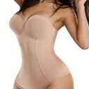 Women's Strapless Body Shaper Tummy Control Waist Push-Up Bodysuit with Cups and Detachable Straps Shapewear