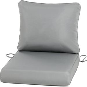 BPS 25x25 Inch Outdoor Deep Seat Cushions Set- Water Resistant with Adjustable Straps & Handles for Patio, Deck, or Garden, Gray
