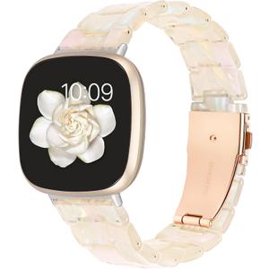 Wearlizer Resin Band Compatible with Fitbit Sense Bands/Versa 3 Bands/Sense 2 Bands/Versa 4 Bands for Women Men, Cute Fashion Lightweight Wristband Strap Accessories for Versa 3/4/Sense 2 (Fluorescent White)