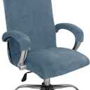 ITFRO 3 Piece Office Chair Cover with Armrest Covers Velvet Computer Desk Chair Cover with Zipper Universal Rotating Gaming Chair Slipcover High Back Chair Seat Protector (Gray Blue)