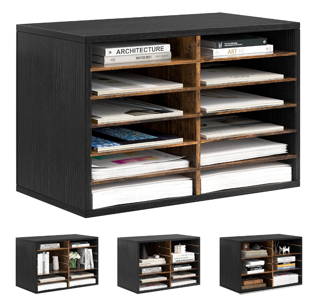 Alpeir Classroom Mailbox 12 Slots with Removable Shelves, Black/Rustic
