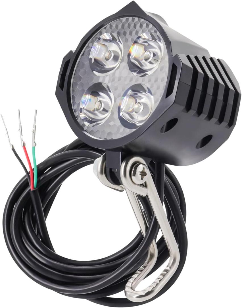 Ebike Headlight 48V 36V, 12V-60V Compatible, 3 Pin SM Connector Electric Bike Front Light