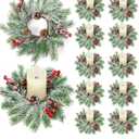 Christmas Candle Rings - Set of 12 Artificial Red Berries and Pinecones Candle Rings 10 Inch Xmas Candle Wreaths for Christmas Thanksgiving Kitchen Window Table Centerpieces