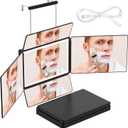 OLIBUY 5 Way Mirror, 360 Mirror for Self Hair Cutting and Brading Hair, Clear Anti-Fog HD Glass, USB Rechargeable, Portable Height Adjustable Telescoping Hooks