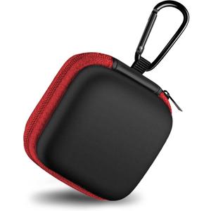 Square Earbud Case Portable EVA Carrying Case Storage Bag Cell Phone Accessories Organizer with Carabiner for Earphone, Earbud, Earpieces, SD Memory Card, Camera Chips, Tech Pouch, Red