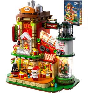 Christmas Factory Building Blocks Set 2775PCS, Light-Up DIY Holiday House Construction Toy for Adults, Teens, Boys & Girls, Collectible Christmas Village Display Model, Holiday Dcor & Gift Idea 2025 (Red)