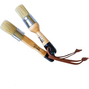 Chalk & Wax Paint Brush Set - 1x Flat & Round Furniture Brushes - 1' Small Paint Brush Duo Stencil, Milk & Wax Paintbrush, Large, Small