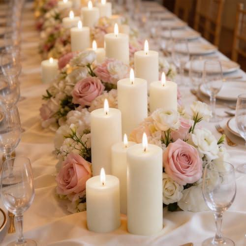 Veiuwa 72 Pack White Pillar Candles Bulk Set, 2x3 2x4 2x6 Inch - 24 Each Size, Dripless Smokeless Clean Burning for Wedding Centerpieces, Home Decor, Church, Romantic Ambiance！
