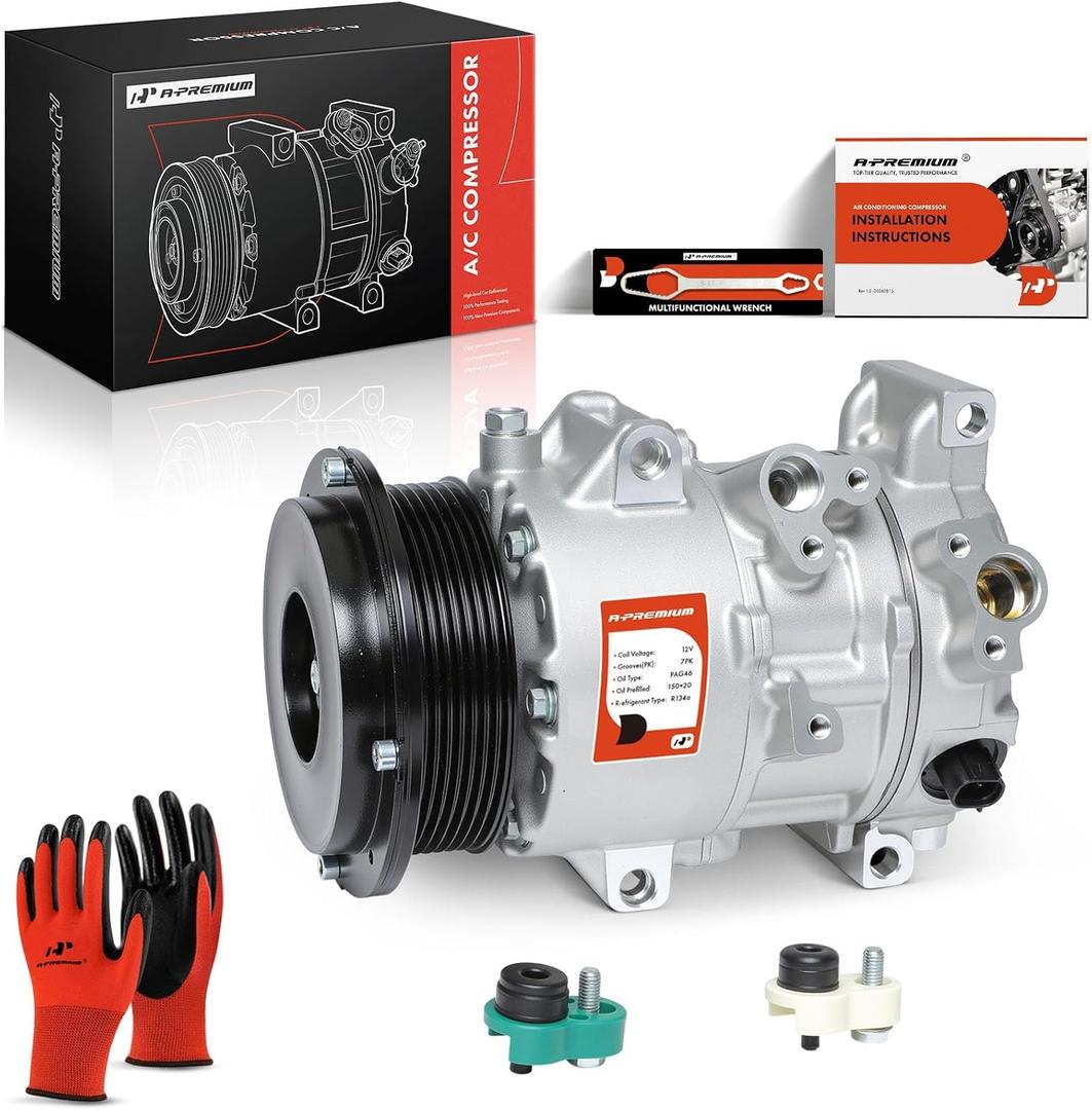 A-Premium Air Conditioner AC Compressor with Clutch Compatible with Toyota Camry 2.4L 2007-2009, RAV4 2.4L 2006-2008, with 6SEU16 Compressor, with 7-Groove Pulley
