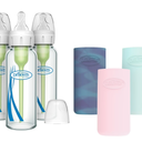 Dr. Brown's AntiColic Options+ Narrow Glass Baby Bottles 8 oz/250 mL, with Level 1 Slow Flow Nipple, 3 Pack 0m+ with Pink 100% Silicone Sleeves, BPAFree