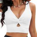 GRAPENT Bikini Tops for Women Cropped StrapCore Tankini Tops Beach Padded Knot Twist Cut Out Adjustable Swimwear Top Only (Medium, White)