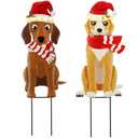 Soaoo 2 Pack Solar Christmas Outdoor Decorations 27 Solar Light Dog Metal Christmas Stake Yard Signs Decoration with Santa Hat for Xmas Holiday Garden Lawn(Dog)