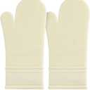2 x Silicone Oven Mitt Set 7"x14", Extra Long Oven Mitts Heat Resistant Non-Slip Quilted Liner Kitch Oven Gloves for BBQ, Baking, Cooking, Beige
