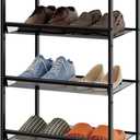 Garden 4 you Shoe Rack for Closet Narrow 4 Tiers, Small Shoe Rack with Brown Wooden Tabletop, Adjustable Metal Shoe Shelf for Closet Entryway Hallway Living Room