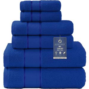 COZYART Royal Blue Bath Towels Set 6 Piece, 2 Bath Towels 2 Hand Towels 2 Washcloths, Luxury 100% Turkish Cotton 650GSM Hotel Quality, Soft, Absorbent, Towel Sets for Bathroom