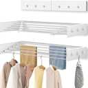 Upgrade Rack Collapsible, Wall Mounted Drying Rack, Clothes Drying Rack, Retractable Drying Rack, 31.5" Wide, 13.2 Linear Ft, 5 Aluminum Rods (White 31.5" with 5 Hooks)