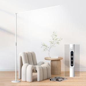 LED Reading Floor Lamp, White Standing Lamp with Touch Control Dimmable 5 Color Temperature, Eye-Caring Bright Floor Reading Light for Bedroom Office