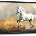 Extra Large Framed Horse Wall Art,Oversized Rustic Horse Running Wall Decor, Vintage Wild Animal Field Pictures for Living Room,Canvas Print Painting Modern Artwork Bedroom Office 36L x24W