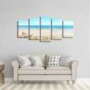 Pyradecor Seashell 5 panels Seascape Canvas Prints Landscape Pictures Paintings Modern Stretched Canvas Wall Art Sea Beach Pictures Artwork for Home Decor, 10x16"x2pcs, 10x20"x2pcs, 10x24"x1pc