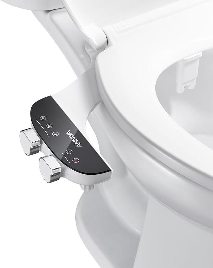 ANNWA Bidet Attachment for Toilet Seat NonElectric Bidet Hot and Cold Water Bidet Attachment Toilet Adjustable Water Temperature​ Posterior/Feminine Wash Dual Retractable Nozzle(AMUSTT18N)