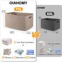 OIAHOMY 75L Large Woven Cotton Rope Storage Basket with Handle for Organizing Blanket and Toys for Living Room, Nursery, Brown Variegated 22x17x12