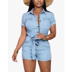 Denim Romper for Women Jumpsuit Stretch Sexy Casual Short Sleeve Summer size Medium