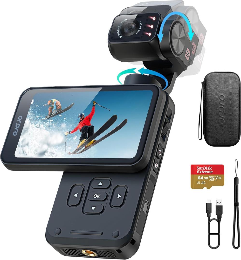 5K Video Camera Camcorder, 3-Axis Stabilization Vlogging Camera with 3.5'' Rotatable Touchscreen, 1/2.5'' CMOS, 5K 30FPS/4K 60FPS Video, IR Night Vision Pocket Camera with 64G Card for YouTube Vlogs (Grey)