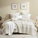 B2EVER Boho Light Beige Quilt Queen Size Bedding Sets with Pillow Sham, Bohemian Lightweight Soft Bedspread Coverlet, Quilted Blanket Thin Comforter Bed Cover for All Season, 3 Pieces, 90x90 inches