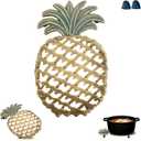 Cast Iron Trivets for Hot Dishes, Pineapple-Shaped Metal Trivets for Kitchen and Dining Protection, Decorative Tirvets with Pinch Mitts, Rubber Pegs