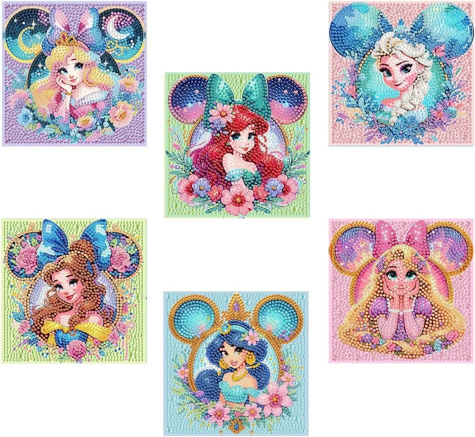 nekpiahu 6 Pack Diamond Art Painting Kits for Kids,Cartoon Diamond Art for Kids Ages 4-8-12,Cartoon Gem Kit Crafts Beginners for Gift Home Wall Decor(6x6inch)