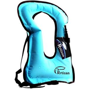 Rrtizan Snorkel Vest, Adults Portable Inflatable Swim Vest Jackets for Snorkeling Swimming Diving Safety Blue
