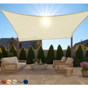 GORILLA GRIP Heavy Duty Sun Shade, UV Protection Fade Tear and Rust Resistant Rectangle Sunshade Canopy, Curved Edges Blocks Sunlight, Breathable Sail, Outdoor Patio, Lawn Garden, 8x12 FT Butter Cream