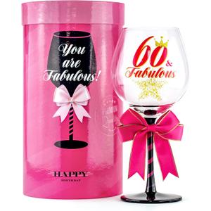 60 and Fabulous Birthday Wine Glass for Women | Fun Gift for Woman Turning Sixty Years Old | Best Friend, Sister, Grandma, Cousin, Co-Worker | Big 23 oz, 8.8 Inch Tall Wine Glass