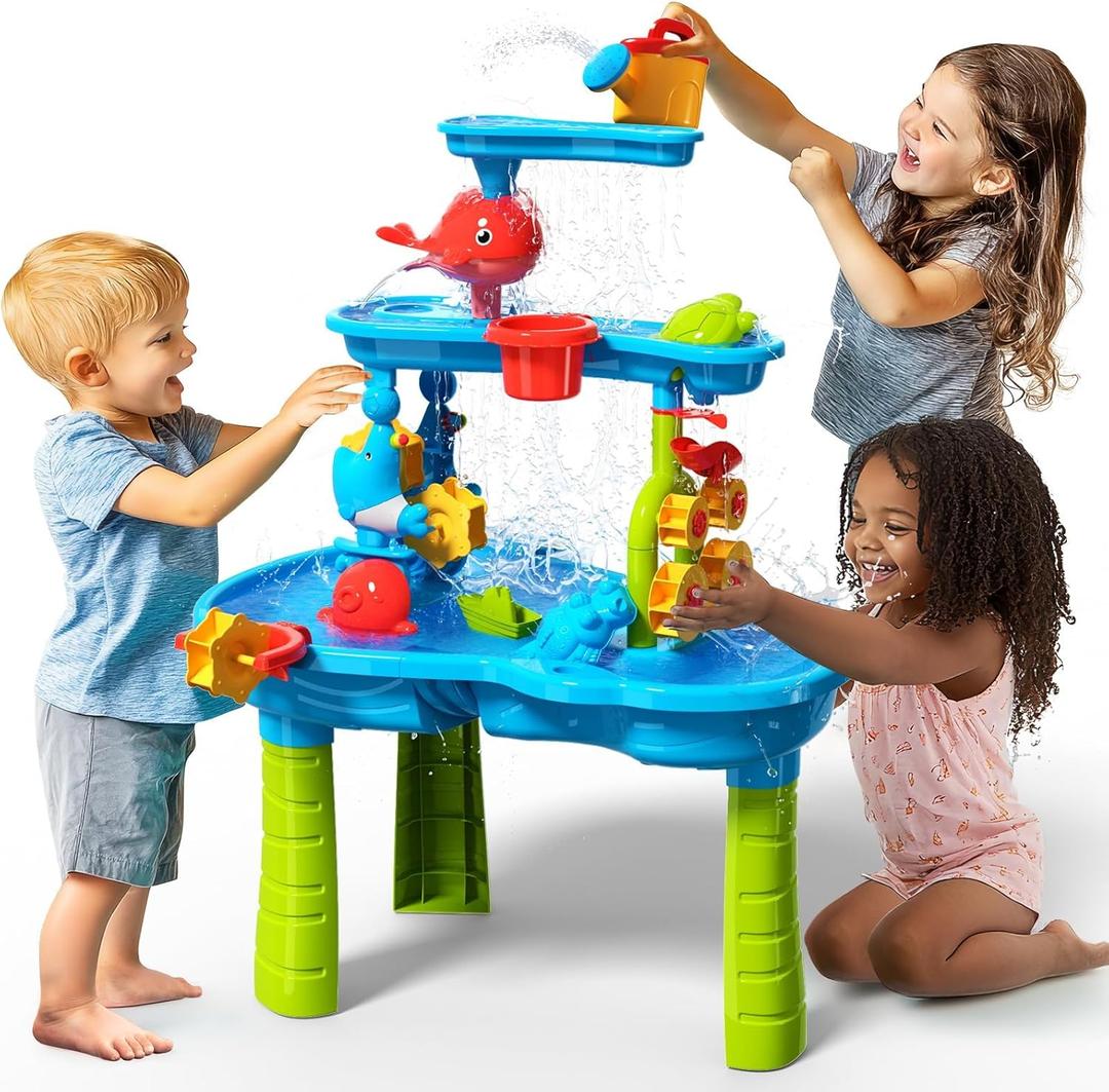 CozyBomB Water Table for Toddlers 3-5 | Outdoor Toys Water Play Table, Magnetic Fishing Toy Game Set, Summer Splash Pond Showers Sand Activity, Sensory Playset Party Birthday Gift Kids Ages 4-8 9-12