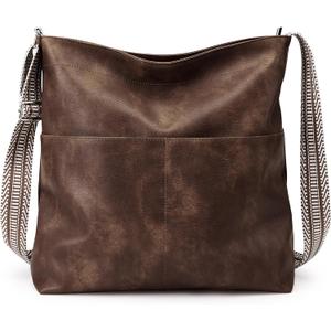 KALIDI Hobo Bag Vegan Leather Crossbody Bags Women Casual Work Tote Bag Messenger Bag Stylish Shoulder Travel Slouchy Purse (Cracked Coffee)