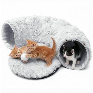 Large Donut Cat Tunnel Bed - Soft Plush Cat Cave & Peekaboo Hiding Spot, 3-in-1 Indoor Cat Playground Toy for Kittens/Adult Cats, Festive Christmas Pet Gift