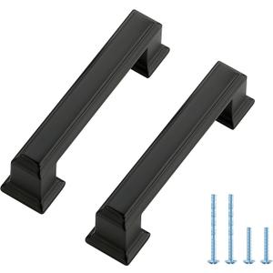 Ravinte Hardware 5 Pack Matte Black Cabinet Pulls, 3 Inch (76mm) Hole Center Zinc Alloy Drawer Handles for Kitchen Cabinets, Cupboards, Dressers, Square Solid Metal Hardware
