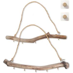 Qenk 2Pcs 15 Inch Natural Driftwood Decorative Branches Farmhouse Home Wall Hanging Decor Hanging Jewelry Organizers with 5 Hooks