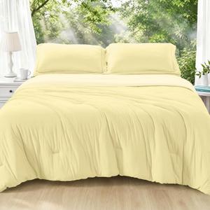 MUXHOMO Cooling Comforter Set King Size, Lightweight Summer Comforter for Hot Sleeper, Reversible Bedding with Icy Cooling Surface, Includes 1 Comforter (104"x90") and 2 Shams (20"x 36"), Cream Yellow