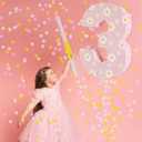 Daisy Birthday Decorations, Daisy Number 3 Piata with Blindfold Stick Blindfold Confetti for Pink Flower Boho 3rd Birthday Party Supplies (Daisy 3)