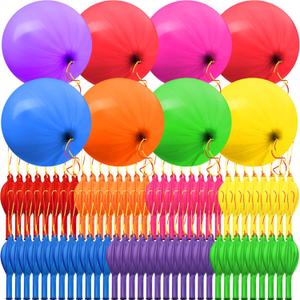 Chivao 150 Pcs Punch Balloons Assorted Colors Punching Balloons Party Neon Heavy Duty Bouncy Balls with Rubber Band Handle for Birthday Wedding Graduation Pool Party Christmas Supplies